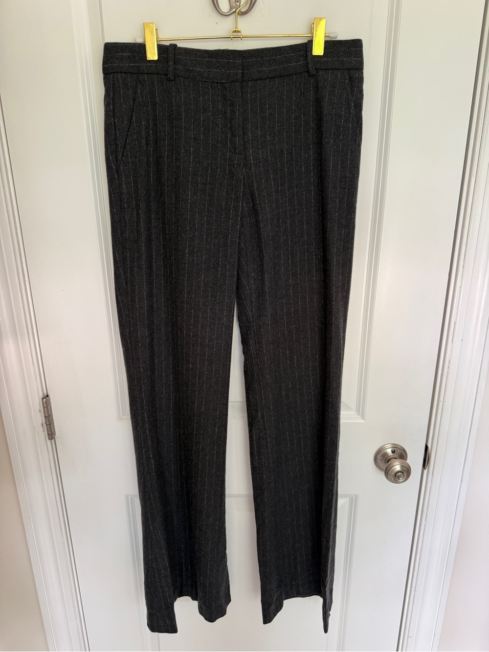 Theory Dark Gray Flannel Pinstripe Trousers